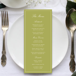 Elegant Olive Green Script Wedding Menu