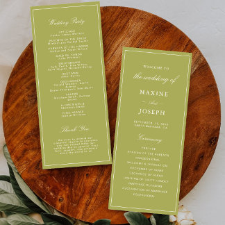 Elegant Olive Green Script Wedding Programme