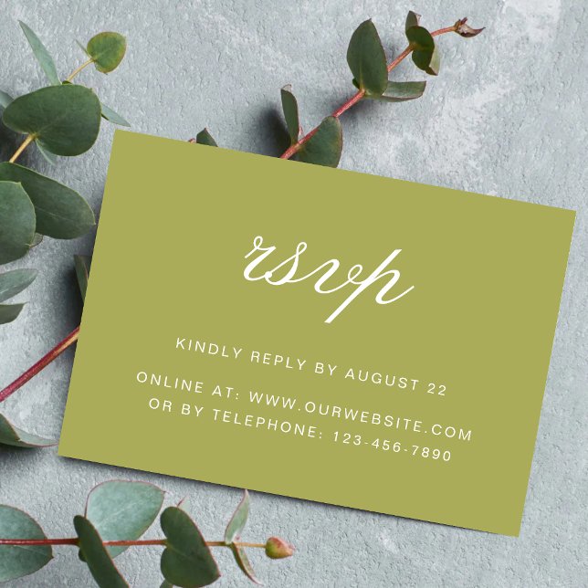 Elegant Olive Green Script Wedding RSVP Card (Elegant olive green script RSVP cards make guest responses effortless and beautifully refined.)