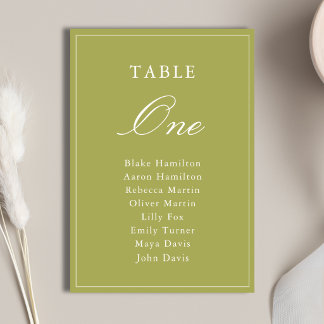Elegant Olive Green Script Wedding Table Number