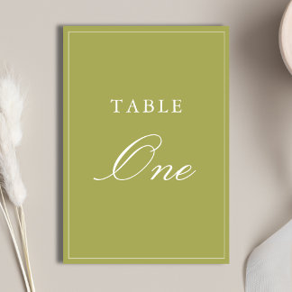 Elegant Olive Green Script Wedding Table Number