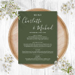 Elegant Olive Green Signature Wedding Menu<br><div class="desc">Elegant olive green signature wedding menu card featuring signature style names,  this modern menu card can be personalised with your information in chic white lettering. Designed by Thisisnotme©</div>