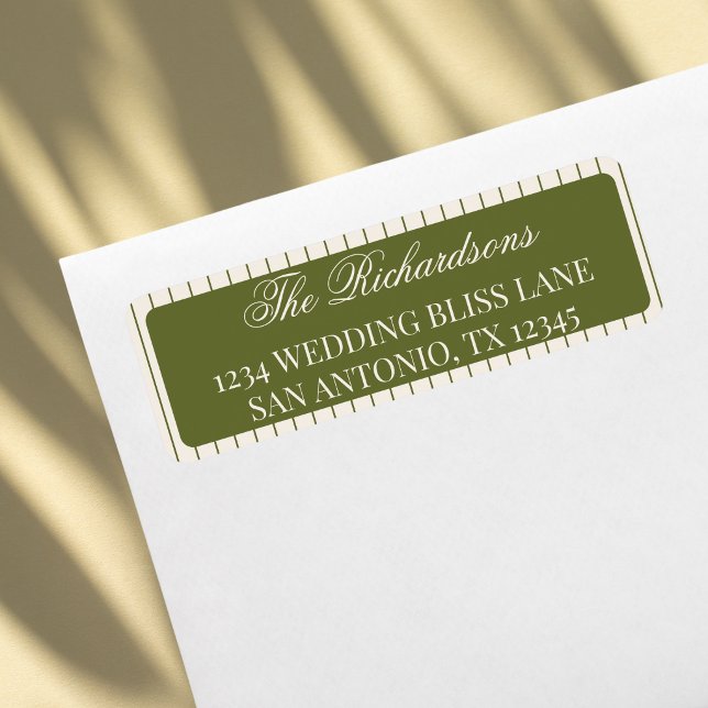 Elegant Olive Green Stripes Wedding Return Address (Creator Uploaded)