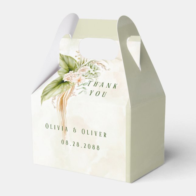 Elegant Olive Green Tropical Floral Wedding Favour Box (Front Side)
