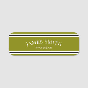 Elegant Olive Green & White Black Striped: Stylish Name Tag