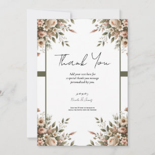 Elegant Olive Green & White Floral Corner Wedding Invitation