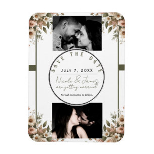 Elegant Olive Green & White Floral Corner Wedding  Magnet
