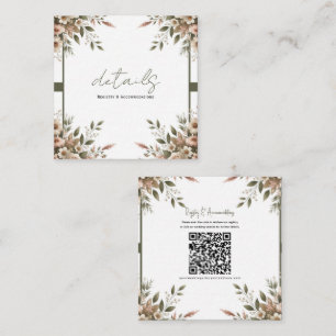 Elegant Olive Green & White Floral Wedding Details Square Business Card