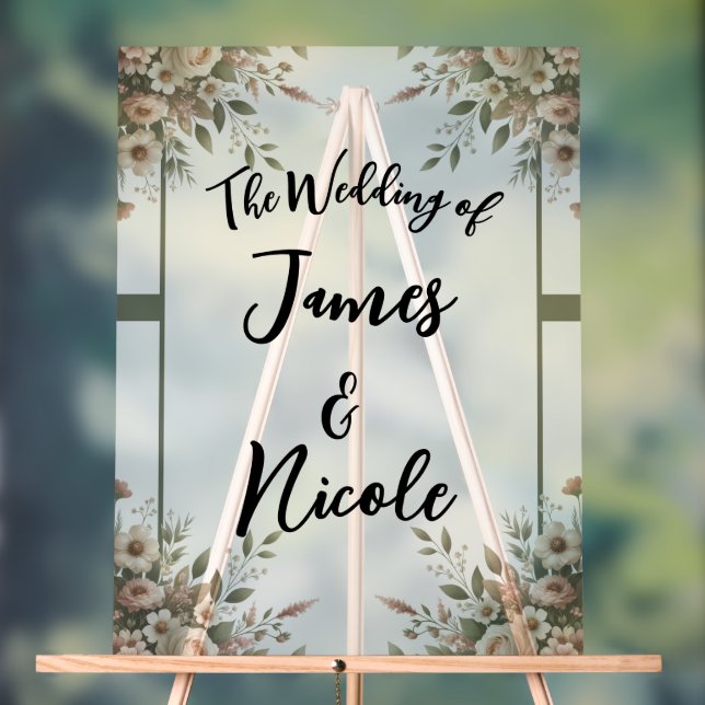 Elegant Olive Green & White Floral Wedding Sign (Neutral)