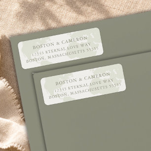 Elegant Olive Green World Map Return Address Label
