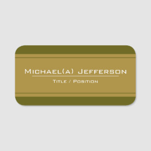 Elegant Olive Green & Yellow-Brown: Unique Modern Name Tag