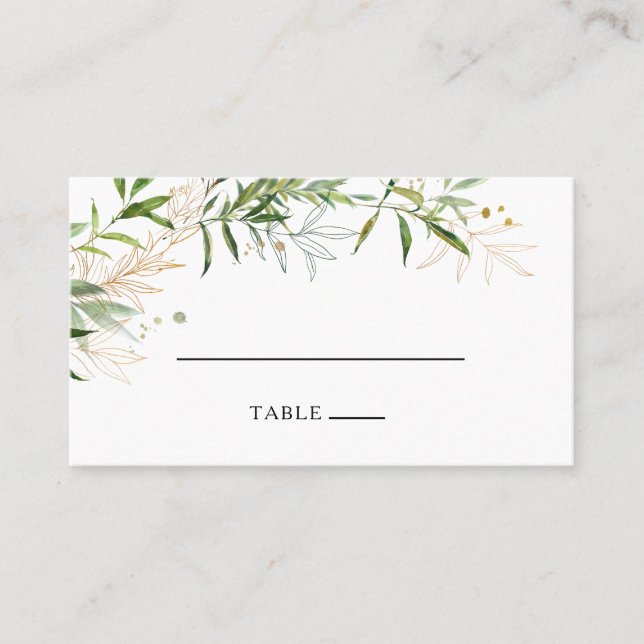 Elegant Olive Greenery Flat Wedding Place Card (Front)