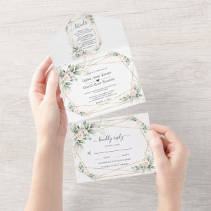 Elegant Olive Greenery Gold Wedding All In One In All In One Invitation