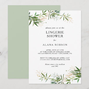 Elegant Olive Greenery Lingerie Shower Invitation