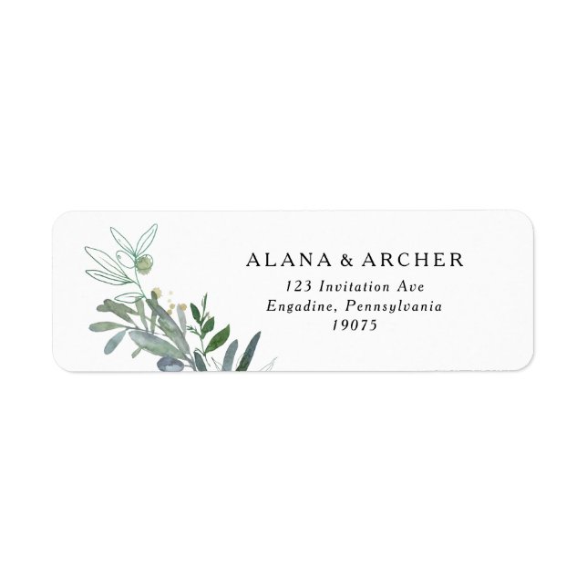 Elegant Olive Greenery Return Address Label (Front)