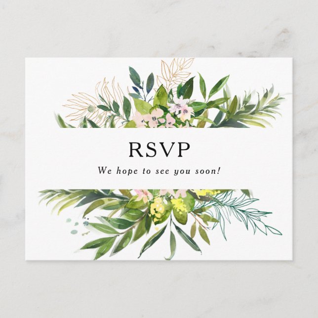 Elegant Olive Greenery Song Request RSVP Postcard (Front)