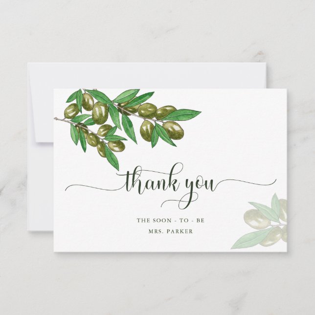 Elegant olive greenery thank you card (Front)