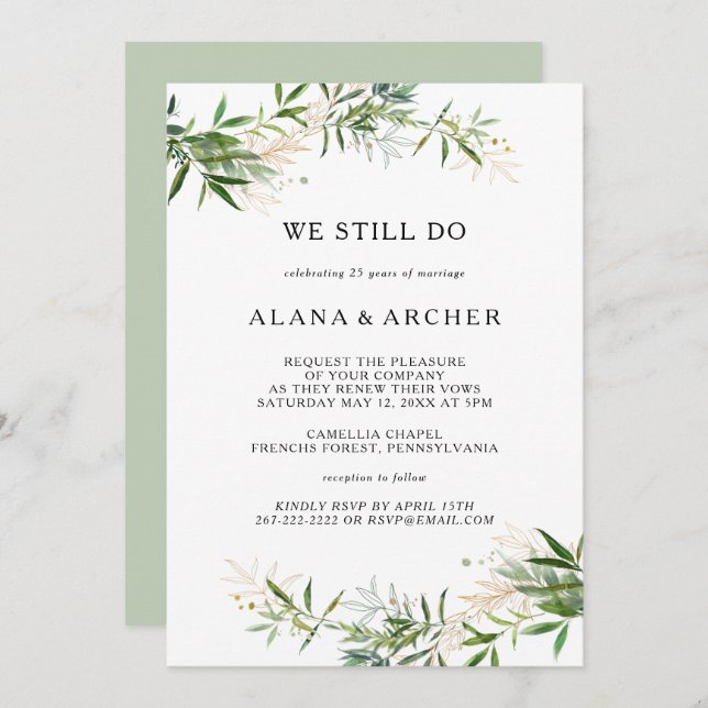 Elegant Olive Greenery We Still Do Vow Renewal Inv Invitation (Front/Back)
