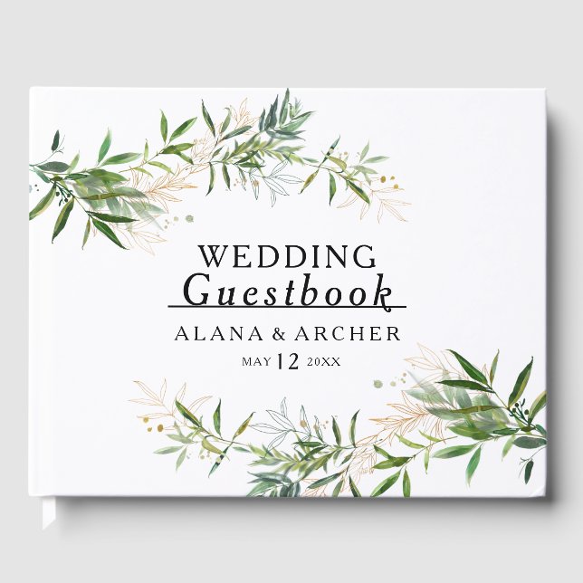 Elegant Olive Greenery Wedding Guest Book (Front)
