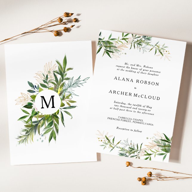 Elegant Olive Greenery Wedding Invitation (Creator Uploaded)