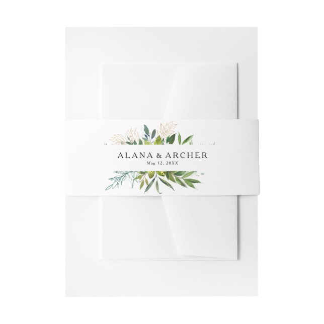 Elegant Olive Greenery Wedding Invitation Belly Band (Front Example)