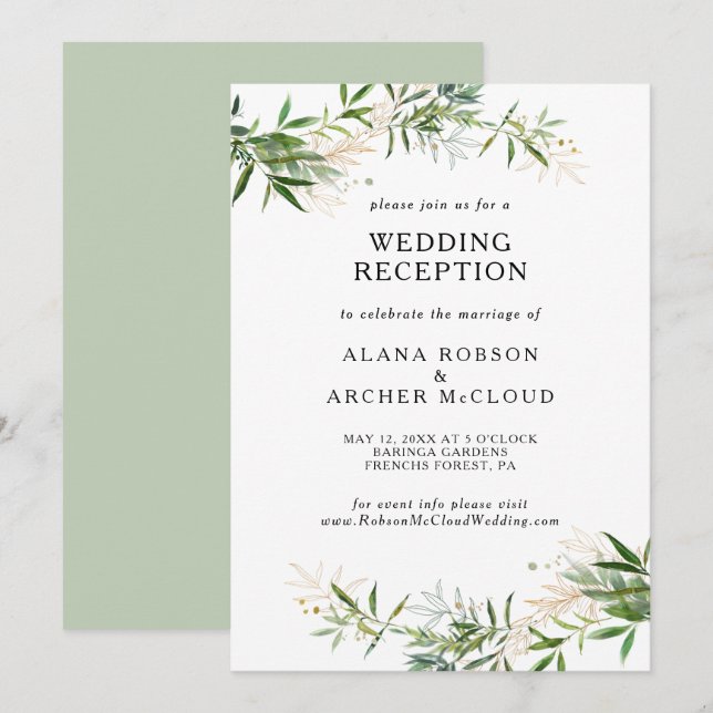 Elegant Olive Greenery Wedding Reception Invitation (Front/Back)