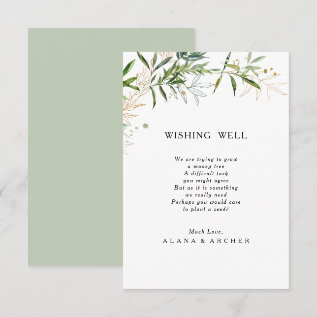 Elegant Olive Greenery Wedding Wishing Well Card (Front/Back)