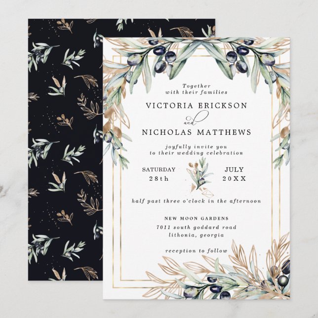 Elegant Olive Grove | Boho Botanical Invitation (Front/Back)