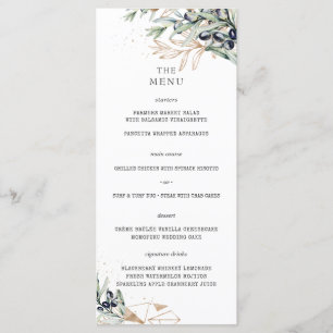 Elegant Olive Grove Greenery Gold Wedding Menu