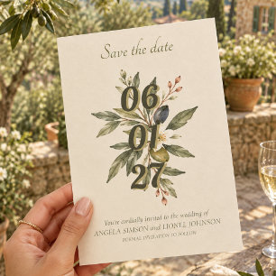 Elegant Olive Grove Watercolor Wedding Save The Date