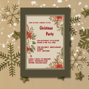 Elegant olive ivory Poinsettia Christmas Party  Invitation