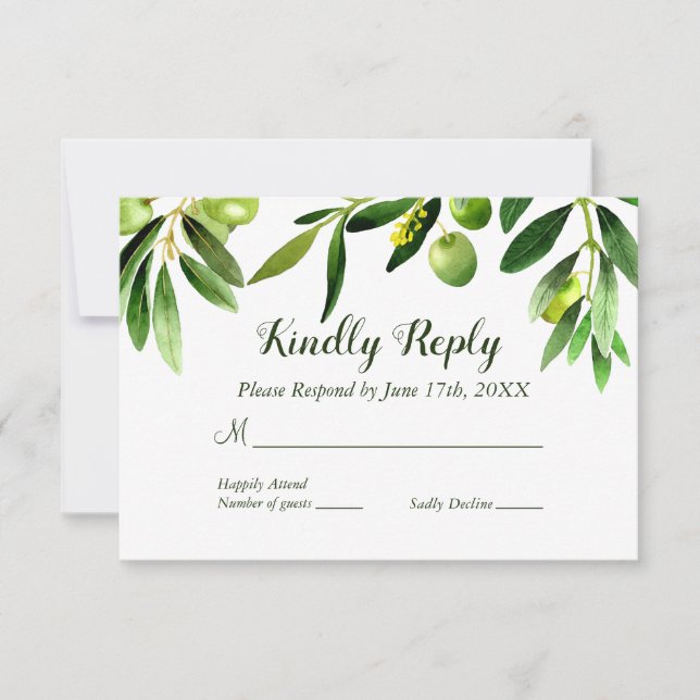 Elegant Olive Leaf Boho Garden RSVP Invitation (Front)