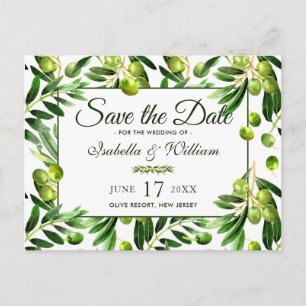Elegant Olive Leaf Boho Garden Save the Date Announcement Postcard