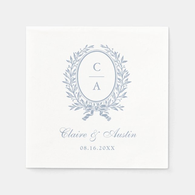 Elegant Olive Leaf Wreath Vintage Wedding Blue Napkin (Front)