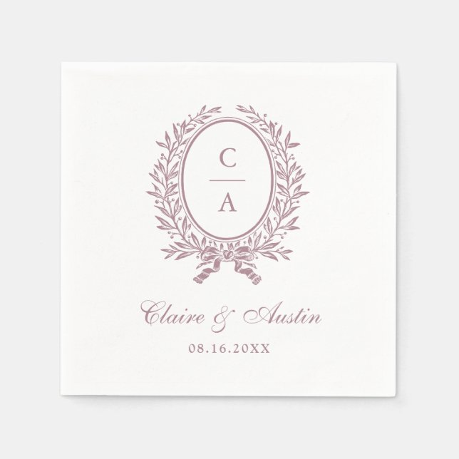 Elegant Olive Leaf Wreath Vintage Wedding Mauve Napkin (Front)