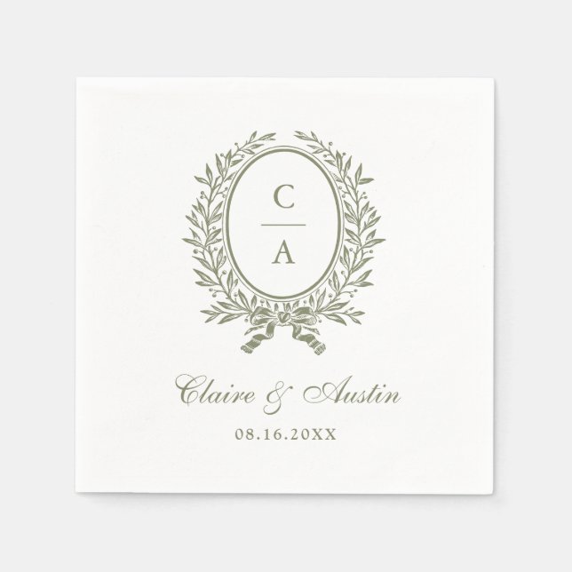 Elegant Olive Leaf Wreath Vintage Wedding Sage Napkin (Front)