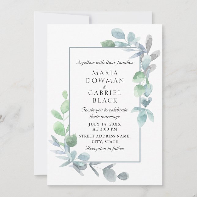 Elegant olive leaves frame. Botanical wedding Invitation (Front)