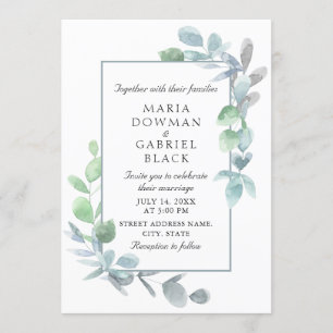 Elegant olive leaves frame. Botanical wedding Invitation