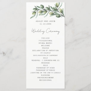 Elegant olive leaves. Garden italian wedding Programme
