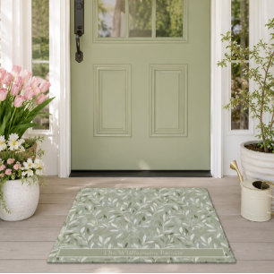 Elegant Olive Leaves Pattern Custom Name Doormat