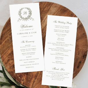 Elegant Olive Oak Vintage Wreath Sage Wedding Programme