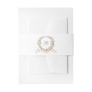 Elegant Olive Oak Wreath Gold Wedding Monogram Invitation Belly Band