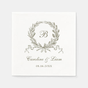 Elegant Olive Oak Wreath Vintage Wedding Monogram Napkin