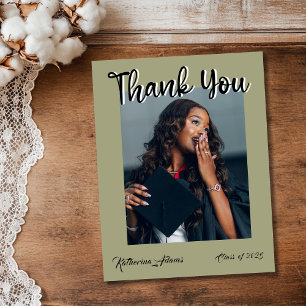 Elegant Olive Photo Graduation Thank You Card