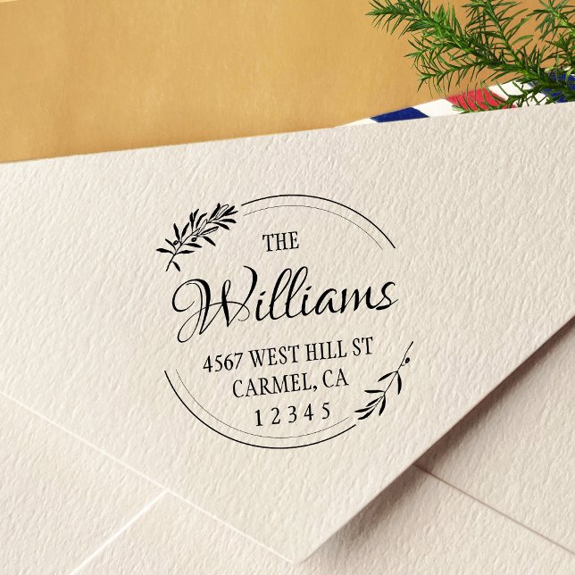 Elegant Olive Round Return Address Self-inking Stamp (Creator Uploaded)