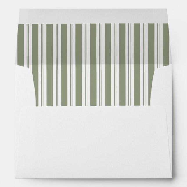 Elegant Olive Sage Green Stripes Wedding Envelope (Back (Bottom))