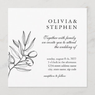 Elegant olive. Simple Formal black white Wedding Invitation
