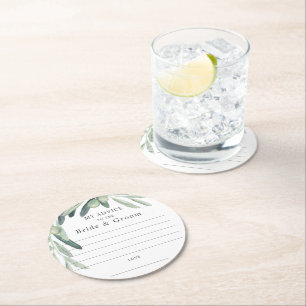 Elegant Olive Sprig Advice Bride Groom Favour Round Paper Coaster