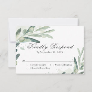 Elegant Olive Sprig Branch Wedding RSVP Card