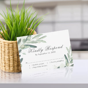 Elegant Olive Sprig Branch Wedding RSVP Card